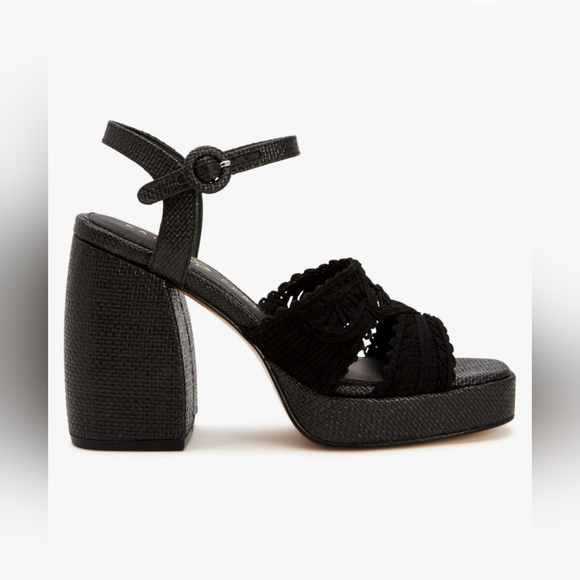 NWT KATY PERRY HTE MEADOW UPPER CROCHET BLACK SANDALS PLATFORM SIZE 9.5 - Picture 3 of 10